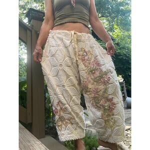 Custom made pants Reworked Boho terry cloth joggers unique bloomers jeweled art